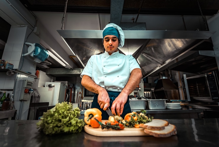 Photo chef of restaurant cooking healthy food in the kitchen