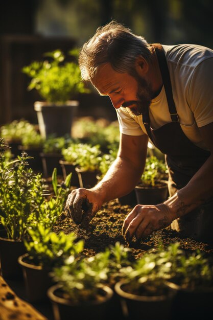 Chef restaurant in kitchen garden grow organic herbs and rosemary for salad Generated AI