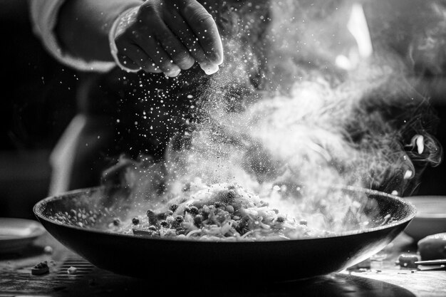 Chef Seasoning Food in Steamy KitchenxA