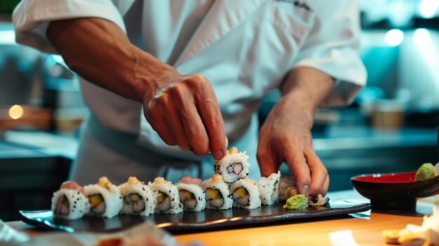 A chef she expertly crafts each roll with precision Ai Generative