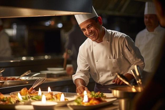 Chef smiling at the camera in a restaurant kitchen