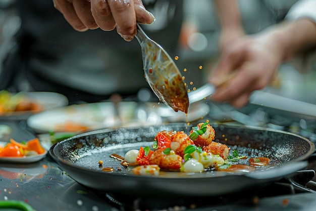 Chef Sprinkling Vegetables in Wok