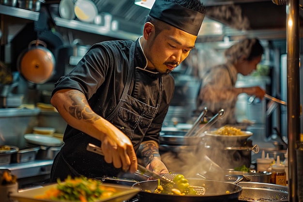 Chef Sprinkling Vegetables in Wok