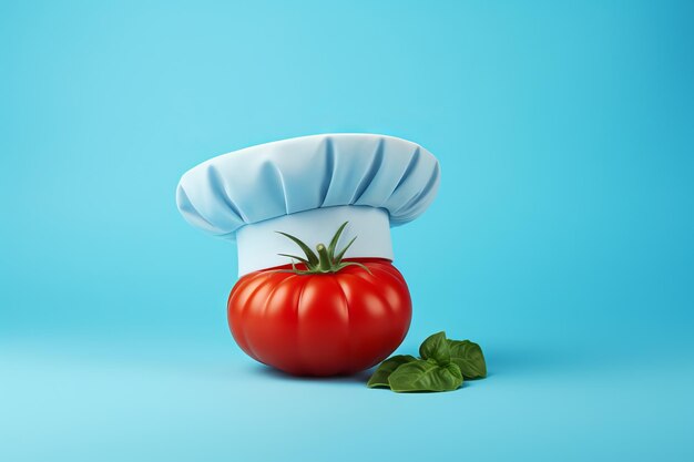 Chef Tomato on a Blue Background Generative AI