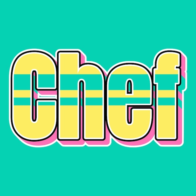 Chef Typography Vintage 90s 3d design yellow pink text background photo jpg