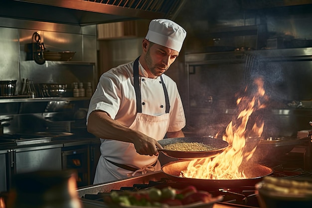 chef who is cooking in a restaurant kitchen