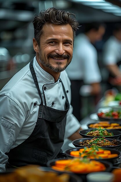 Photo a chef with a hat on his head smiling