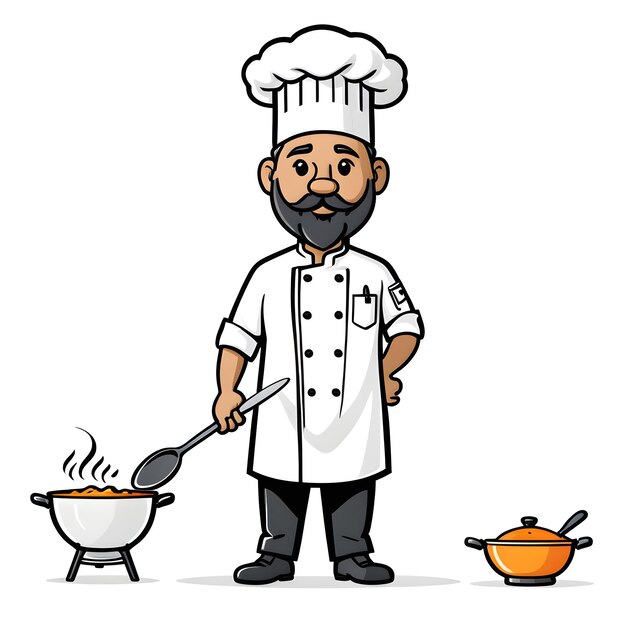 Photo chef with pot and ladle vector illustration in cartoon style