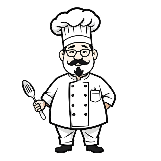 chef with a spoon and a fork in his hand vector illustration