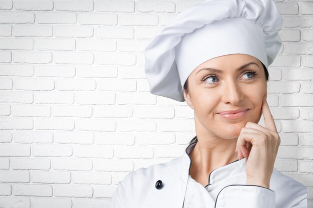 Chef women thinking female chefs hat inspiration pensive