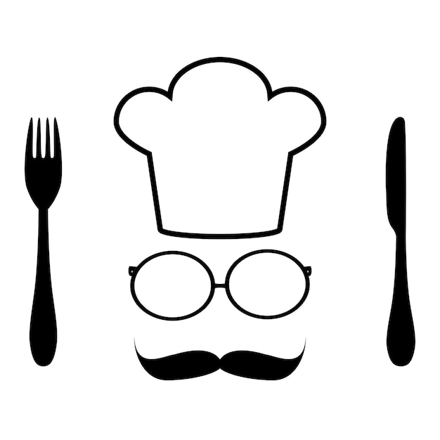 Photo chef039s hat mustache and cutlery menu logo on white background