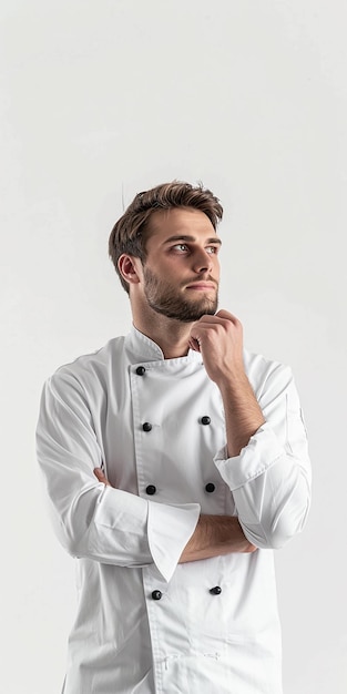 Photo chefs confident pose professional and thoughtful culinary expression