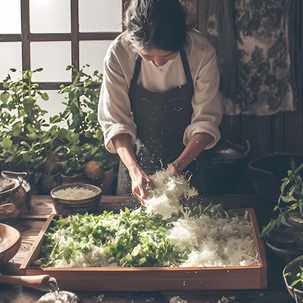 사진 요리사 들 은 맛있는 음식 을 준비 하는 기술 을 숙달 한다