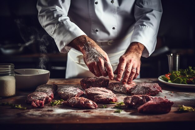 A Chefs Hands Seasoning Steak for the BBQ