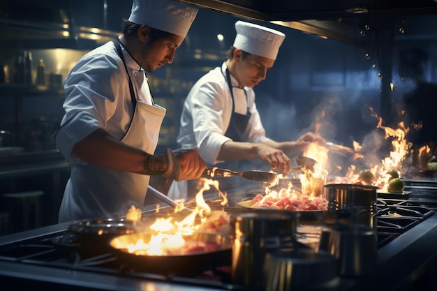 Chefs preparing gourmet dishes