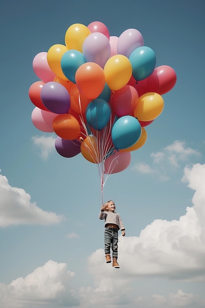 cheldren being lifted towards the sky by a balloon