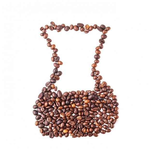 Chemex image made up of coffee beans on a white background