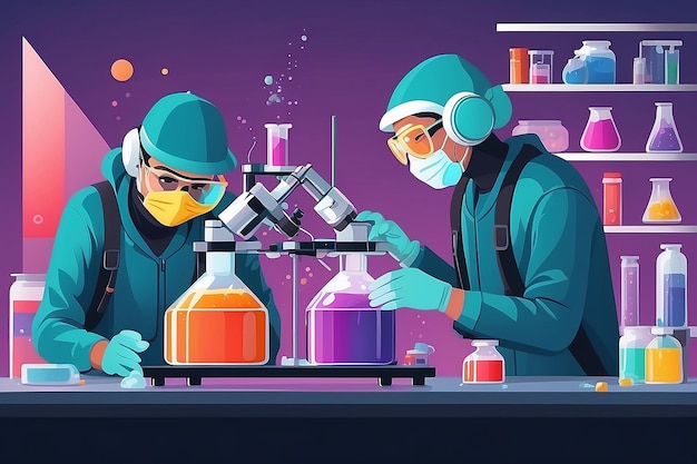 Photo chemical analysis lab students with advanced spectrometers vector illustration