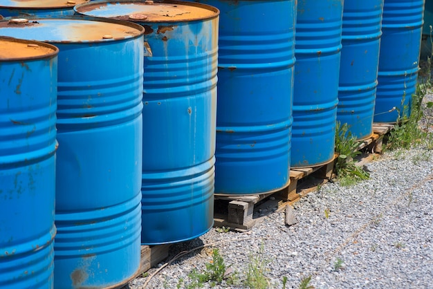 Chemical barrels in a warehouse