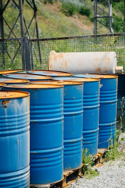 Chemical barrels in a warehouse