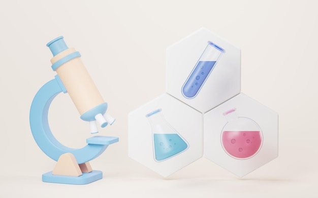 화학 장비 및 시약 3d 렌더링