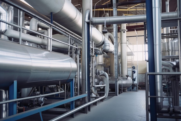 Chemical factory with pipes and tanks in view producing essential ingredients for modern life