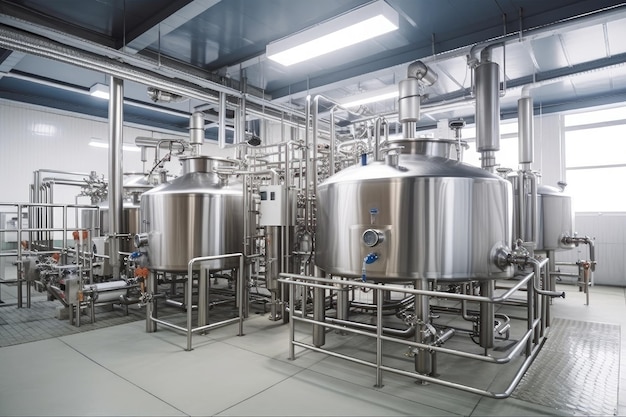 Chemical factory with vats of ingredients and mixing equipment for creating new products created wit