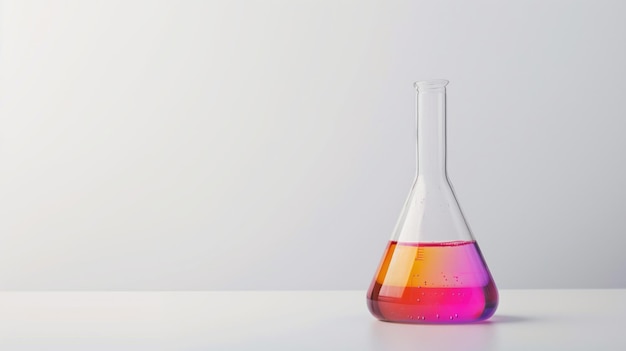 Chemical flask with pink liquid on a white background