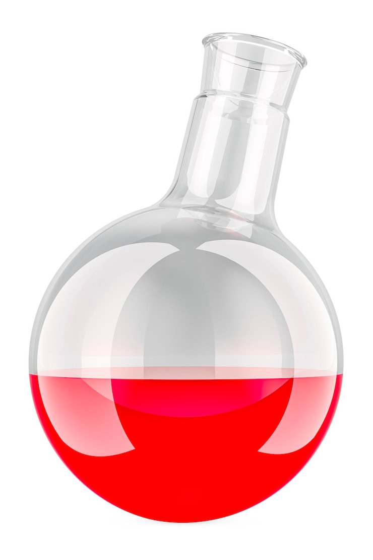 Photo chemical flask with red liquid 3d rendering
