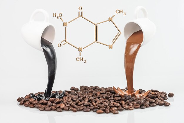 The chemical formula of coffee caffeine isolated from the background