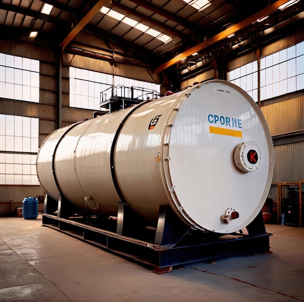Photo chemical industrial storage tanks for liquid in a factory warehouse plant
