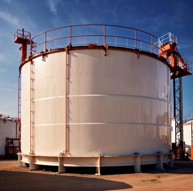 Chemical industrial storage tanks for liquid in a factory warehouse plant