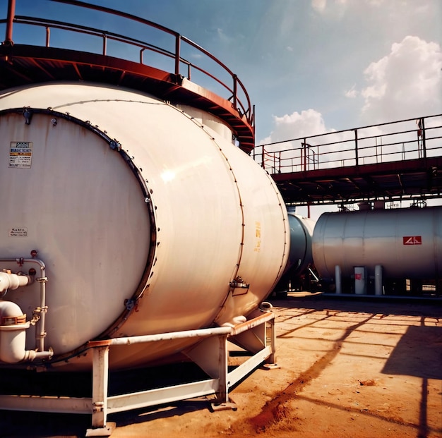 Photo chemical industrial storage tanks for liquid in a factory warehouse plant