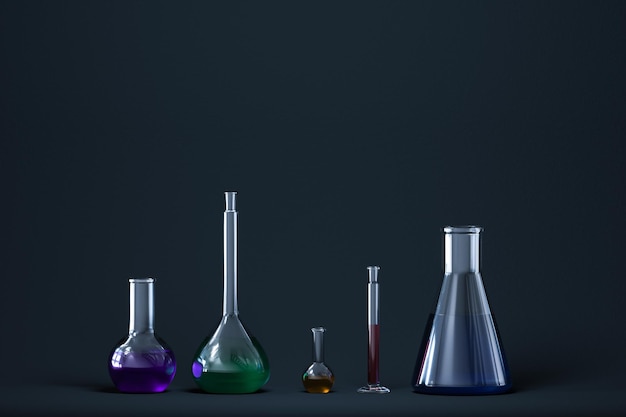 Chemical instruments and reagents in the lab 3d rendering