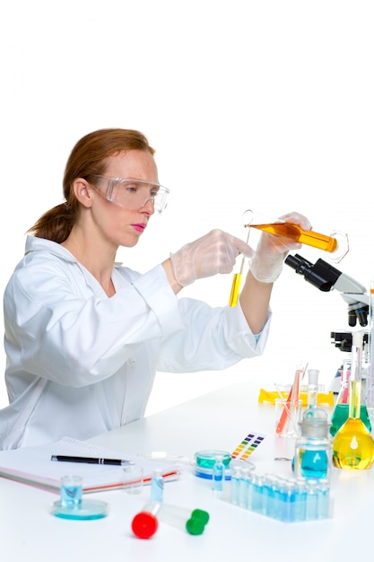 chemical laboratory scientist woman with test tube