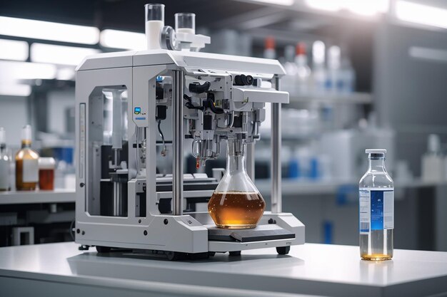 Photo a chemical machine in a laboratory with a white bottle in the science lab background