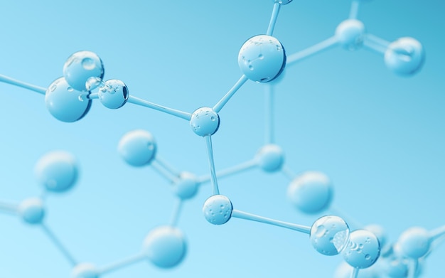 chemical molecule with blue background 3d rendering