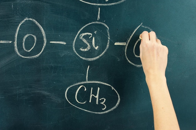 Chemical structure formula written on blackboard with chalk