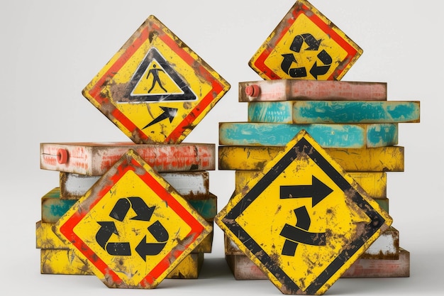 Photo chemical waste disposal signs on white background