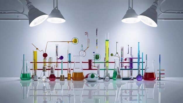 Chemicals composition in lab with white background