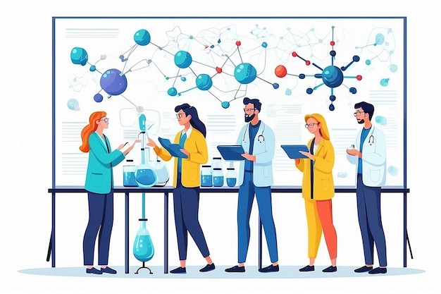 Chemisch onderzoek Samenwerking Wetenschappers monitoren experimenten Bespreken resultaten en communicatie