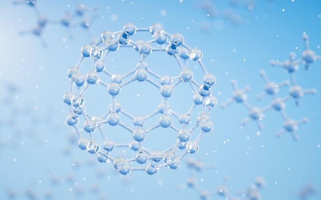 Chemische molecuul met blauwe achtergrond 3D-rendering