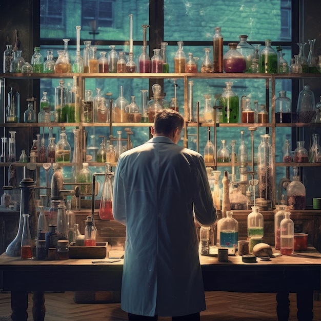 Chemist man at home laboratory Generate Ai