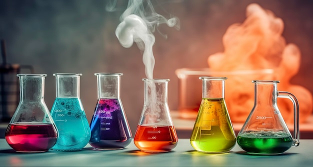chemistry experiment with Laboratory flasks AI Generative