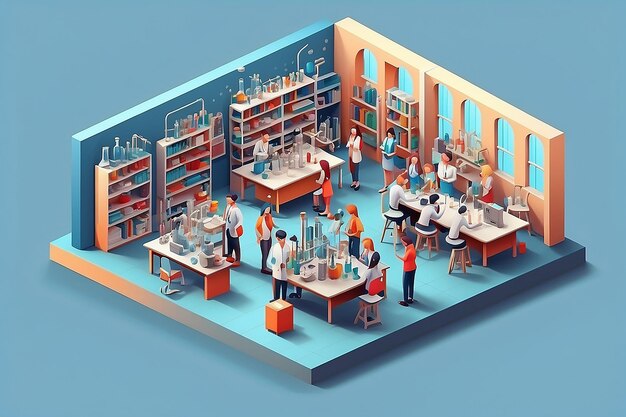 写真 化学実験室と学校の授業 科学教育のシーン ミニチュアの人間 学生