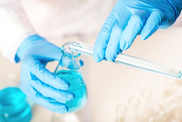 In the chemistry lab, women scientists are doing experiments