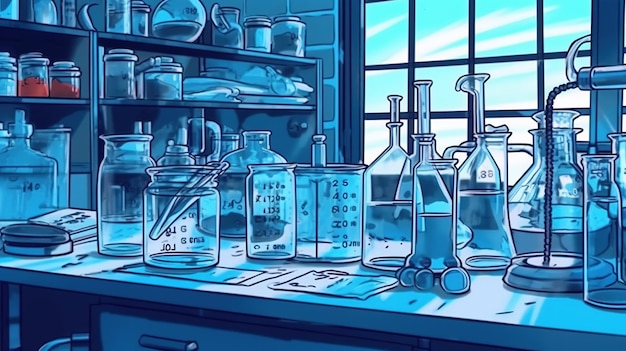 Chemistry laboratory equipment fantasy concept illustration painting