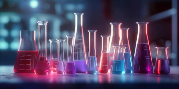 Chemistry laboratory with liquid and test tubes