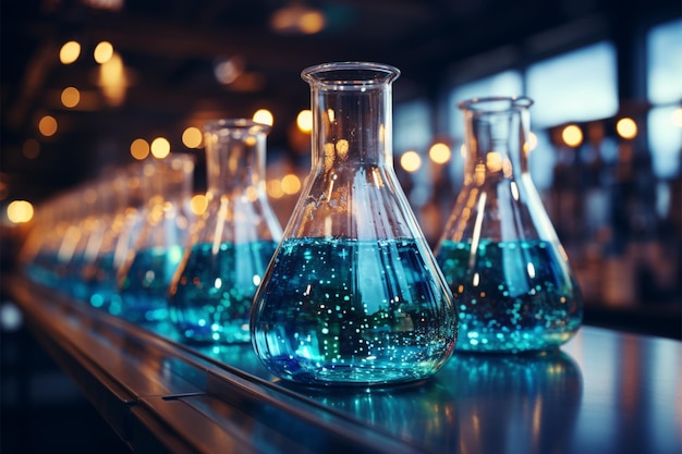 魅惑的な実験用ガラス器具を背景にした化学科学のテーマ