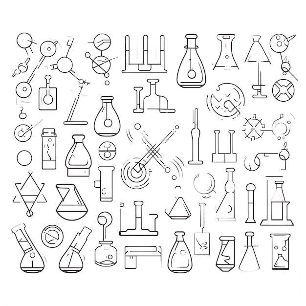 Chemistry symbols icon set Science subject doodle